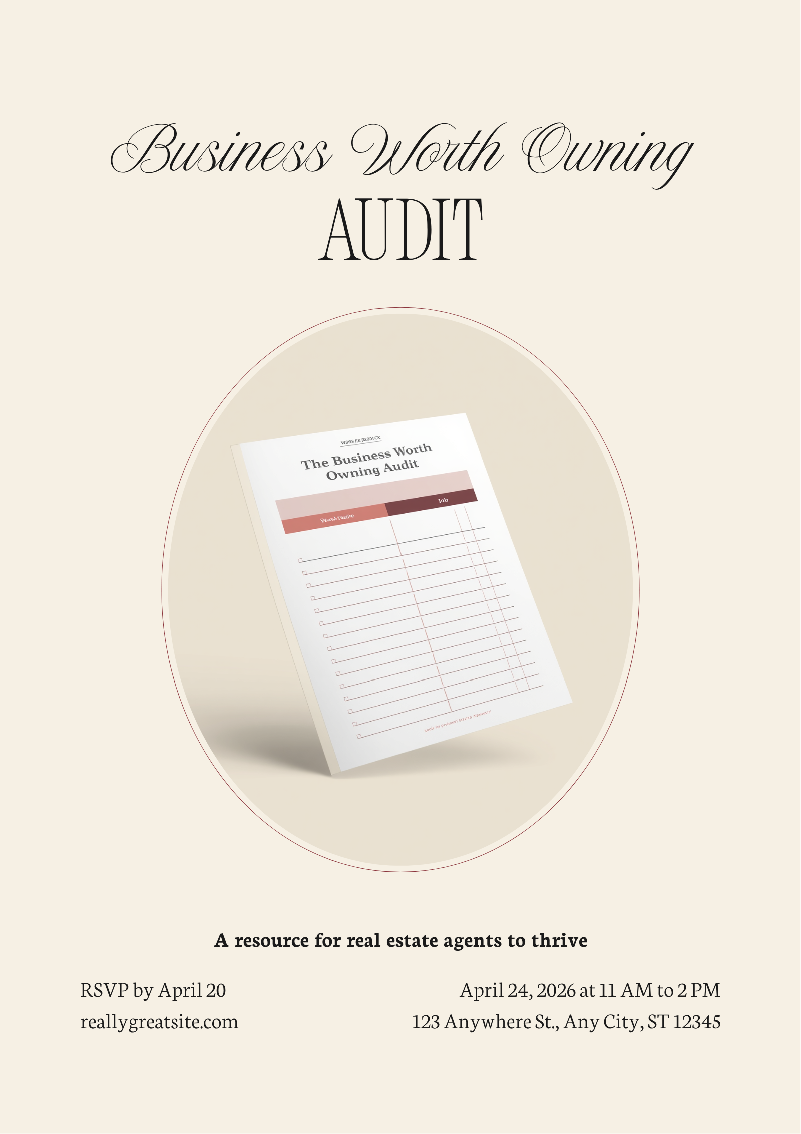 The Business Worth Owning Audit — a one-page MREA-based quarterly planning worksheet for real estate professionals. Free from KW Success Portland.